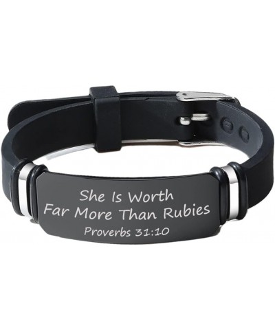 Personalized Bible Verse Scripture Bracelet Rubber Sport Watchband Encourage Inspirational ID Bracelets for Men Women She Is ...