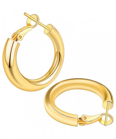 14k Gold Plated Chunky Hoop Earrings for Women - Lightweight Tube Design and Thick Gold Hoops 20mm Yellow Gold,Thick $8.40 Ea...