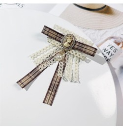 French retro Ribbon Bow Tie Brooch Pins for Women Girls Brown Plaid Uniform Pre-Tied Bowknot Corsage Party Ceremony Accessori...