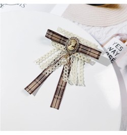 French retro Ribbon Bow Tie Brooch Pins for Women Girls Brown Plaid Uniform Pre-Tied Bowknot Corsage Party Ceremony Accessori...