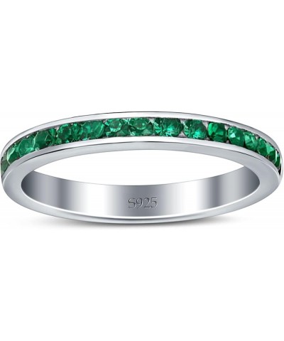 Full Eternity Promise Wedding Stackable Band Bridal Ring Round Cubic Zirconia 925 Sterling Silver Simulated Green Emerald $11...