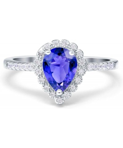 Teardrop Pear Art Deco Halo Engagement Ring Round Simulated Cubic Zirconia 925 Sterling Silver Simulated Tanzanite CZ $12.96 ...