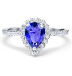 Teardrop Pear Art Deco Halo Engagement Ring Round Simulated Cubic Zirconia 925 Sterling Silver Simulated Tanzanite CZ $12.96 ...