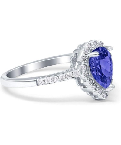 Teardrop Pear Art Deco Halo Engagement Ring Round Simulated Cubic Zirconia 925 Sterling Silver Simulated Tanzanite CZ $12.96 ...