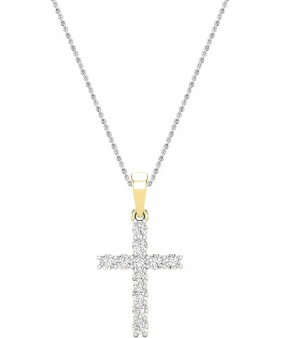 Round White Diamond Classic Divine Cross of Jesus Pendant with 18 inch Chain for Women (Color I-J, Clarity I1-I3) in Gold 18K...