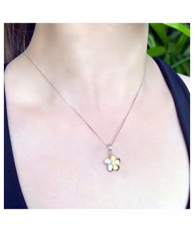 14K Gold Plated 925 Sterling Silver Cubic Zirconia Hawaiian Plumeria Flower Necklace Pendant with 18" Box Chain, Nickel Free ...