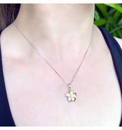 14K Gold Plated 925 Sterling Silver Cubic Zirconia Hawaiian Plumeria Flower Necklace Pendant with 18" Box Chain, Nickel Free ...