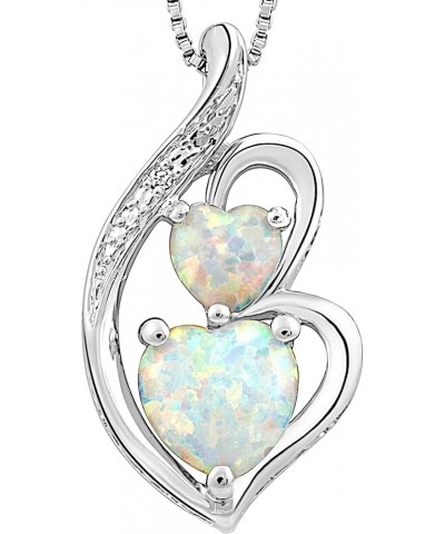 Lab Created Opal Heart Pendant Necklace Diamond Accent in Sterling Silver or Gold Plated Silver - 18 Inch Chain Sterling Silv...