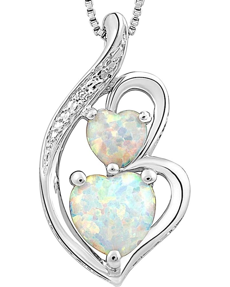 Lab Created Opal Heart Pendant Necklace Diamond Accent in Sterling Silver or Gold Plated Silver - 18 Inch Chain Sterling Silv...