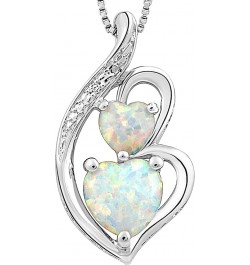 Lab Created Opal Heart Pendant Necklace Diamond Accent in Sterling Silver or Gold Plated Silver - 18 Inch Chain Sterling Silv...