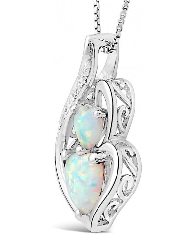 Lab Created Opal Heart Pendant Necklace Diamond Accent in Sterling Silver or Gold Plated Silver - 18 Inch Chain Sterling Silv...