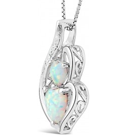 Lab Created Opal Heart Pendant Necklace Diamond Accent in Sterling Silver or Gold Plated Silver - 18 Inch Chain Sterling Silv...