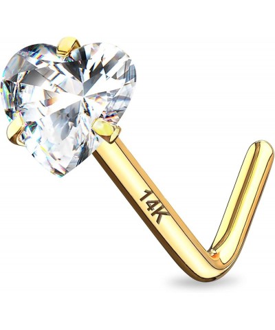 14K Real Solid Yellow Gold Nose Stud 20Gauge Prong Set Heart CZ L Bend Nose Stud Piercing 20Gauge-Heart CZ $14.28 Body Jewelry