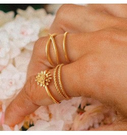 Birth Flower Ring for Women 14K Gold Plated Floral Minimalist Stackable Rings Finger Jewelry Birthday Gifts for Girls 12 Mont...