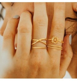 Birth Flower Ring for Women 14K Gold Plated Floral Minimalist Stackable Rings Finger Jewelry Birthday Gifts for Girls 12 Mont...