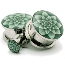 Screw on Plugs - Green Lotus Picture Plugs - Sold As a Pair 7/8" (22mm) $10.31 Body Jewelry