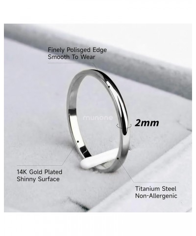 2mm Wedding Bands for Women Men, 14k Gold Plated Titanium Alloy Band Ring, Minimalist Comfort Fit Flat Ring Size 5-10 Silver ...