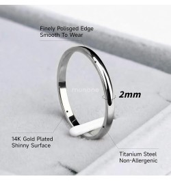 2mm Wedding Bands for Women Men, 14k Gold Plated Titanium Alloy Band Ring, Minimalist Comfort Fit Flat Ring Size 5-10 Silver ...