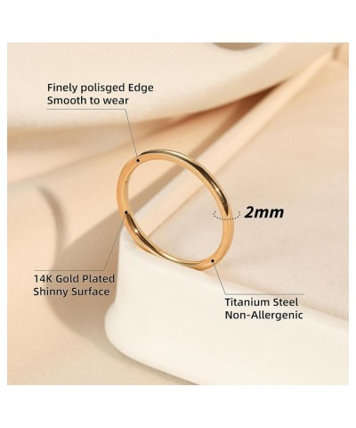 2mm Wedding Bands for Women Men, 14k Gold Plated Titanium Alloy Band Ring, Minimalist Comfort Fit Flat Ring Size 5-10 Silver ...