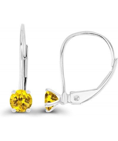 14k Gold Plated 925 Sterling Silver 4mm Round Hypoallergenic Genuine Birthstone Leverback Earrings Created Yellow Sapphire St...