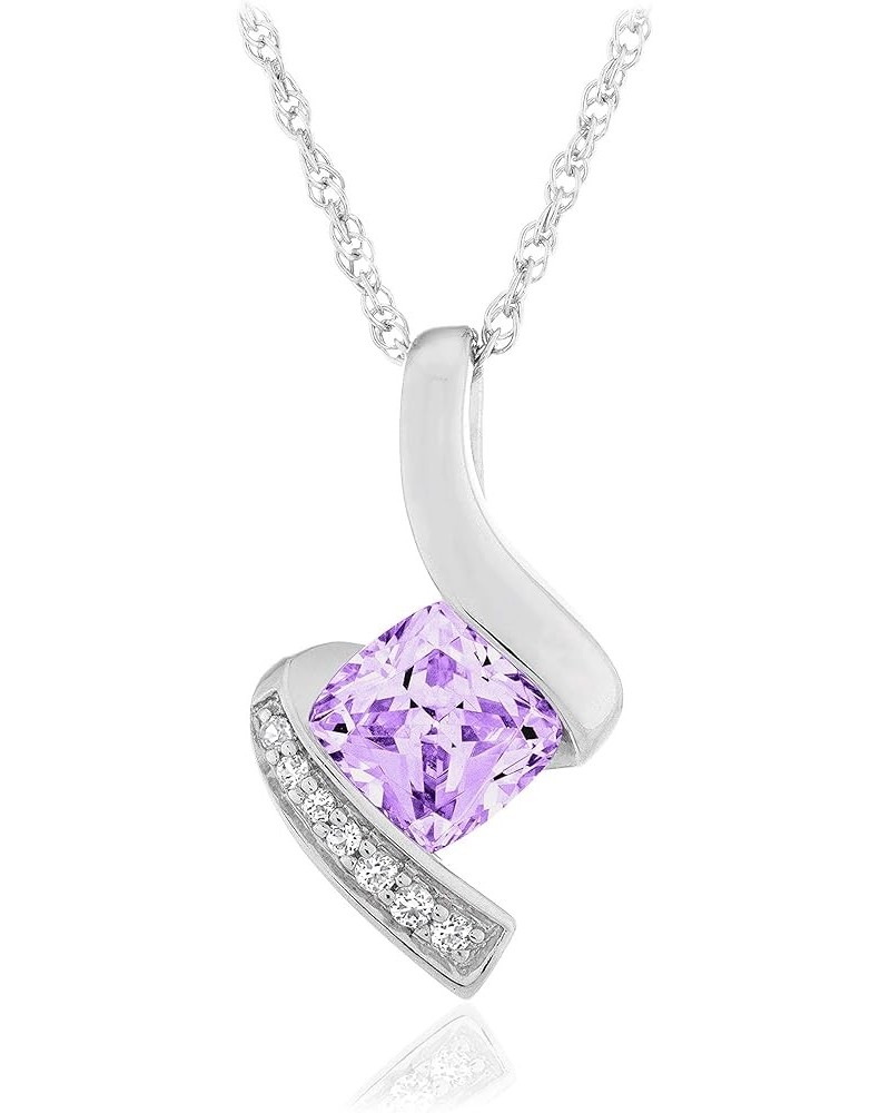 .925 Sterling Silver, Cushion-Cut Birthstone & Created White Sapphire or CZ Twist Pendant Necklace on 18" Rope Chain - Choice...