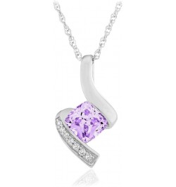 .925 Sterling Silver, Cushion-Cut Birthstone & Created White Sapphire or CZ Twist Pendant Necklace on 18" Rope Chain - Choice...