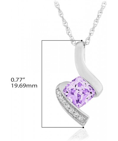 .925 Sterling Silver, Cushion-Cut Birthstone & Created White Sapphire or CZ Twist Pendant Necklace on 18" Rope Chain - Choice...