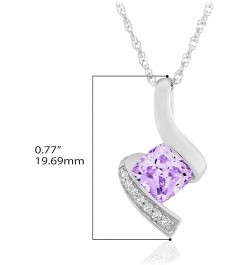 .925 Sterling Silver, Cushion-Cut Birthstone & Created White Sapphire or CZ Twist Pendant Necklace on 18" Rope Chain - Choice...