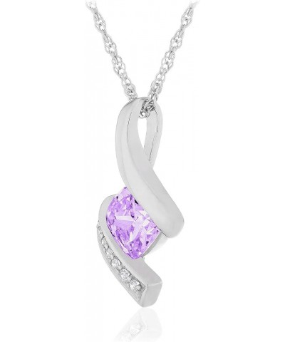 .925 Sterling Silver, Cushion-Cut Birthstone & Created White Sapphire or CZ Twist Pendant Necklace on 18" Rope Chain - Choice...