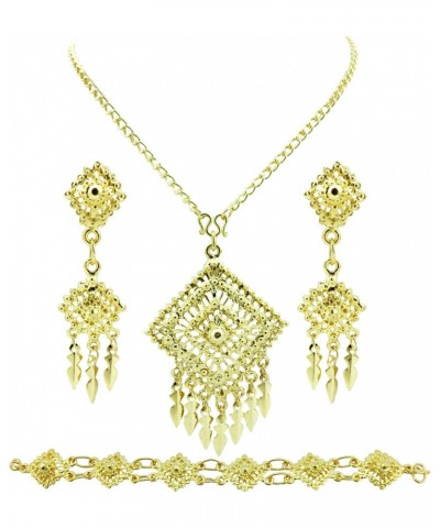 Thai Traditional Gold Plated Necklace Earrings Bracelet Jewelry Set 20 Inches $13.46 Jewelry Sets