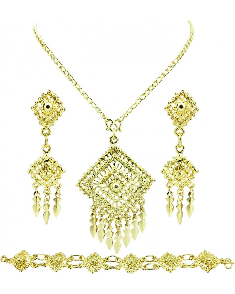 Thai Traditional Gold Plated Necklace Earrings Bracelet Jewelry Set 20 Inches $13.46 Jewelry Sets