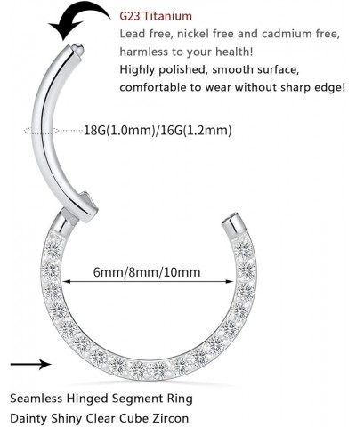 G23 Titanium Hinged Nose Rings Hoop 20G 18G 16G 14G Seamless Piercing Rings for Nose Septum Conch Daith Cartilage Helix Tragu...