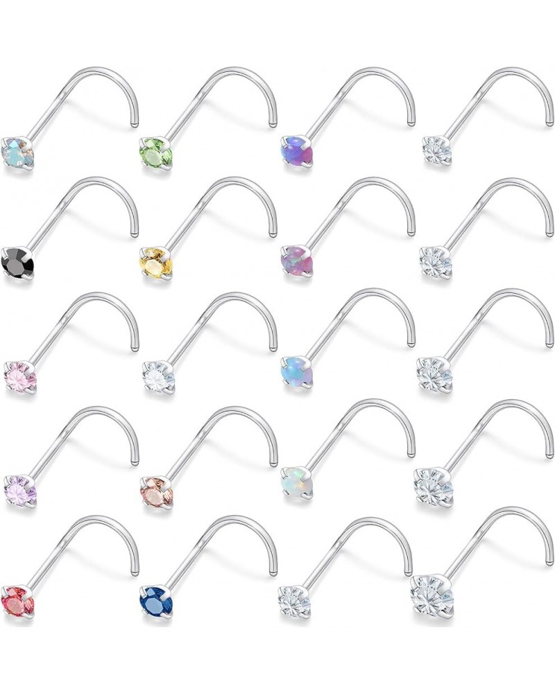 18G 20G 22G Nose Rings for Women 316L Surgical Stainless Steel L Shaped Nose Studs Screw Bone Opal Nose Rings Nostril Piercin...