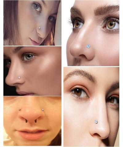 18G 20G 22G Nose Rings for Women 316L Surgical Stainless Steel L Shaped Nose Studs Screw Bone Opal Nose Rings Nostril Piercin...