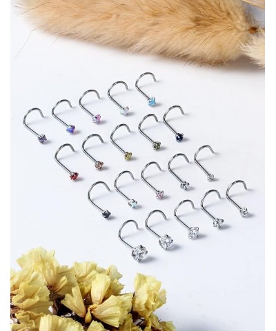 18G 20G 22G Nose Rings for Women 316L Surgical Stainless Steel L Shaped Nose Studs Screw Bone Opal Nose Rings Nostril Piercin...