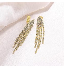 Austrian Crystal Chandelier Tassel Earrings Linear Drop Dangle Earrings for Women Wedding Bridal Party Clip-on-Clear-Gold-Ton...