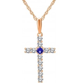 14K Gold Diamond and Created Blue Sapphire Cross Pendant with Sterling Silver Rope Chain Necklace (1/4 cttw, I-J Color, I2-I3...