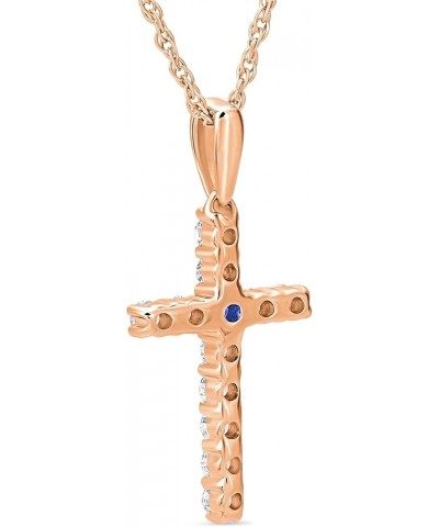 14K Gold Diamond and Created Blue Sapphire Cross Pendant with Sterling Silver Rope Chain Necklace (1/4 cttw, I-J Color, I2-I3...