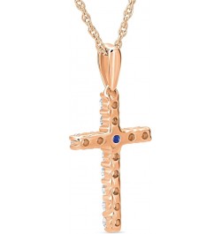 14K Gold Diamond and Created Blue Sapphire Cross Pendant with Sterling Silver Rope Chain Necklace (1/4 cttw, I-J Color, I2-I3...