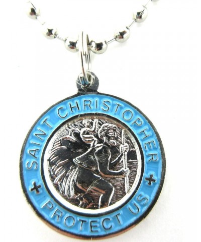 St. Christopher Surf Medal Necklace Pendant, Protector of Travel sv/bb Silver/Baby Blue Small $12.51 Necklaces