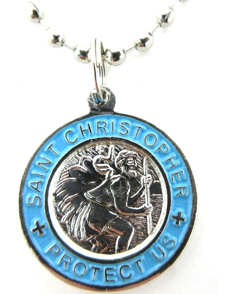 St. Christopher Surf Medal Necklace Pendant, Protector of Travel sv/bb Silver/Baby Blue Small $12.51 Necklaces