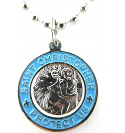 St. Christopher Surf Medal Necklace Pendant, Protector of Travel sv/bb Silver/Baby Blue Small $12.51 Necklaces