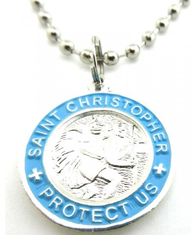 St. Christopher Surf Medal Necklace Pendant, Protector of Travel sv/bb Silver/Baby Blue Small $12.51 Necklaces