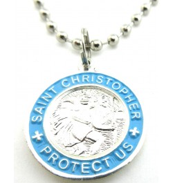 St. Christopher Surf Medal Necklace Pendant, Protector of Travel sv/bb Silver/Baby Blue Small $12.51 Necklaces