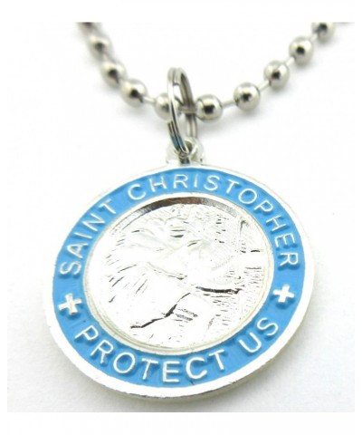 St. Christopher Surf Medal Necklace Pendant, Protector of Travel sv/bb Silver/Baby Blue Small $12.51 Necklaces