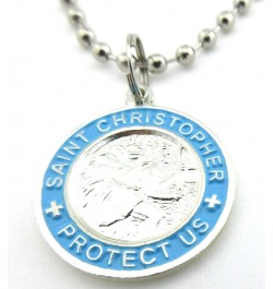 St. Christopher Surf Medal Necklace Pendant, Protector of Travel sv/bb Silver/Baby Blue Small $12.51 Necklaces