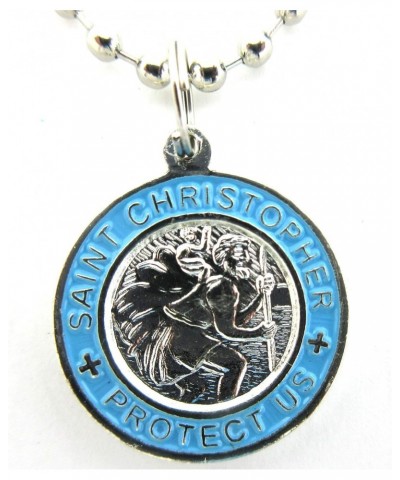 St. Christopher Surf Medal Necklace Pendant, Protector of Travel sv/bb Silver/Baby Blue Small $12.51 Necklaces