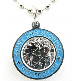 St. Christopher Surf Medal Necklace Pendant, Protector of Travel sv/bb Silver/Baby Blue Small $12.51 Necklaces