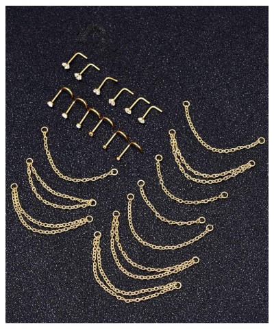 28Pcs Nose Stud Nose Chain Stainless Steel L Screw Straight Shape Nose Stud Chain Nose Stud Nostril Piercing Body Jewelry for...