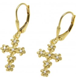 Yellow gold plated 925 sterling silver Hawaiian plumeria flower cz cross leverback earrings $21.82 Others